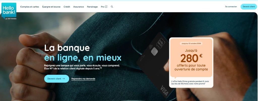 3. Hello bank! Pro : la seule banque de plein exercice de ce comparatif pour une EURL